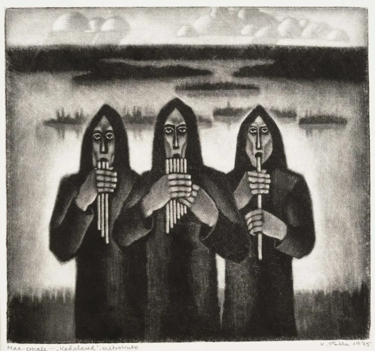 Kaljo Põllu. Maa-emale. Sarjast „Kodalased“. 1975. Metsotinto, paber Eesti Kunstimuuseum