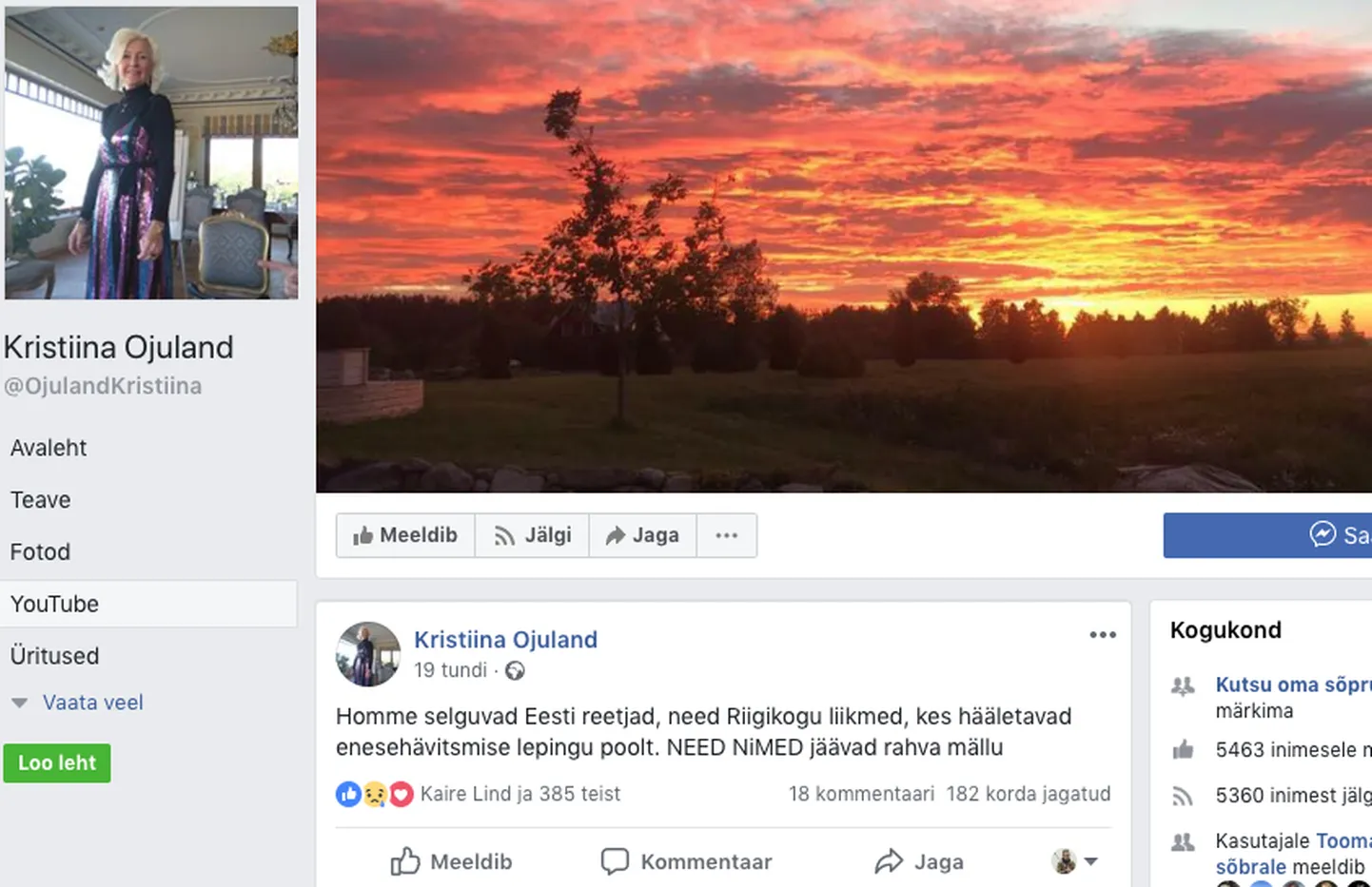 Ootamatu postitus: poliitikas marginaaliks muutunud Krstiina Ojulandi hüüatus päevapoliitikateemal pälvis marulise tagasiside, nii et ta ületas iseenda tavapärast taset koguni kolmekümnekordselt.