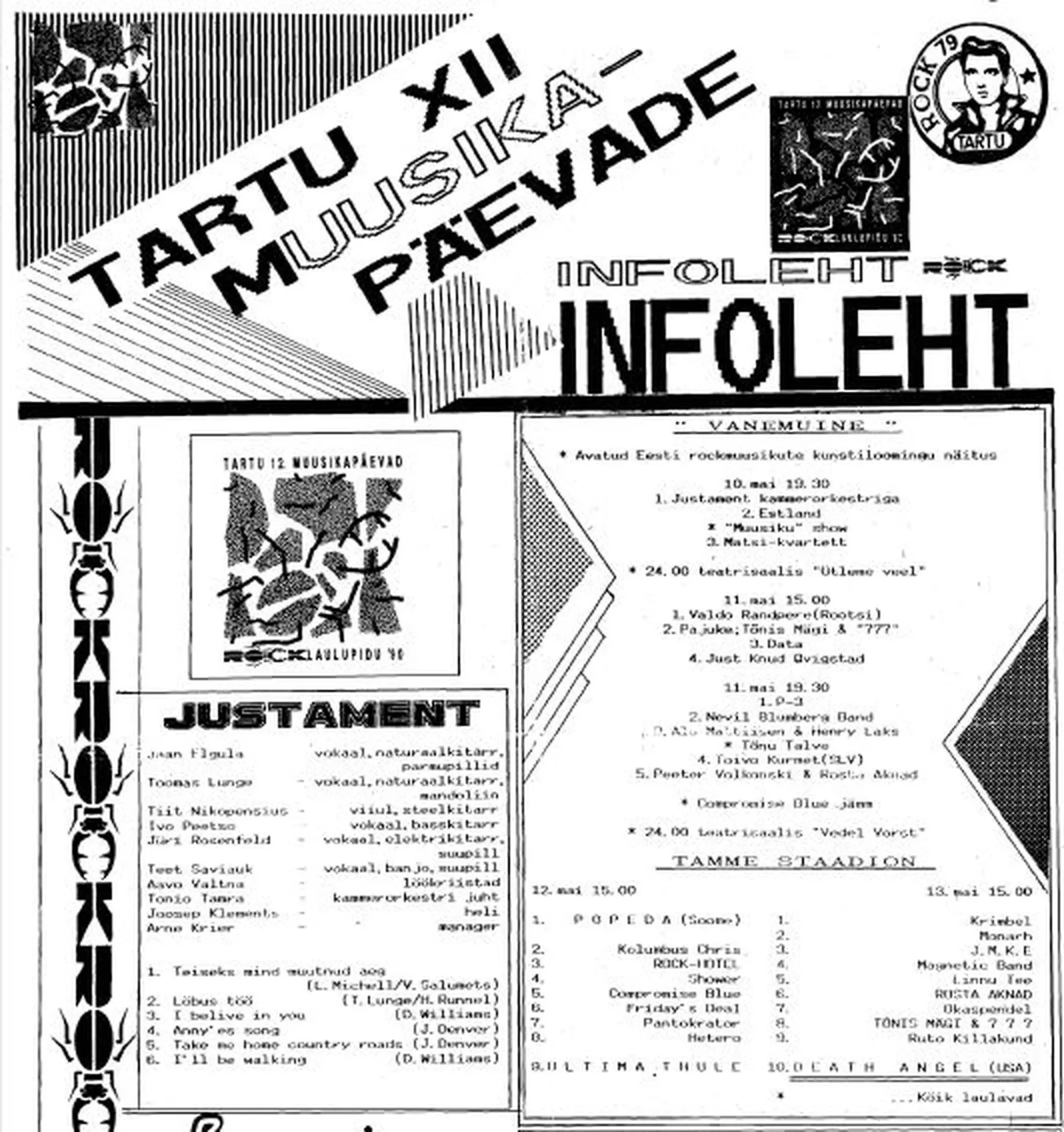 Tartu 12. muusikapäevade kavalehe esikülje ülemine osa.