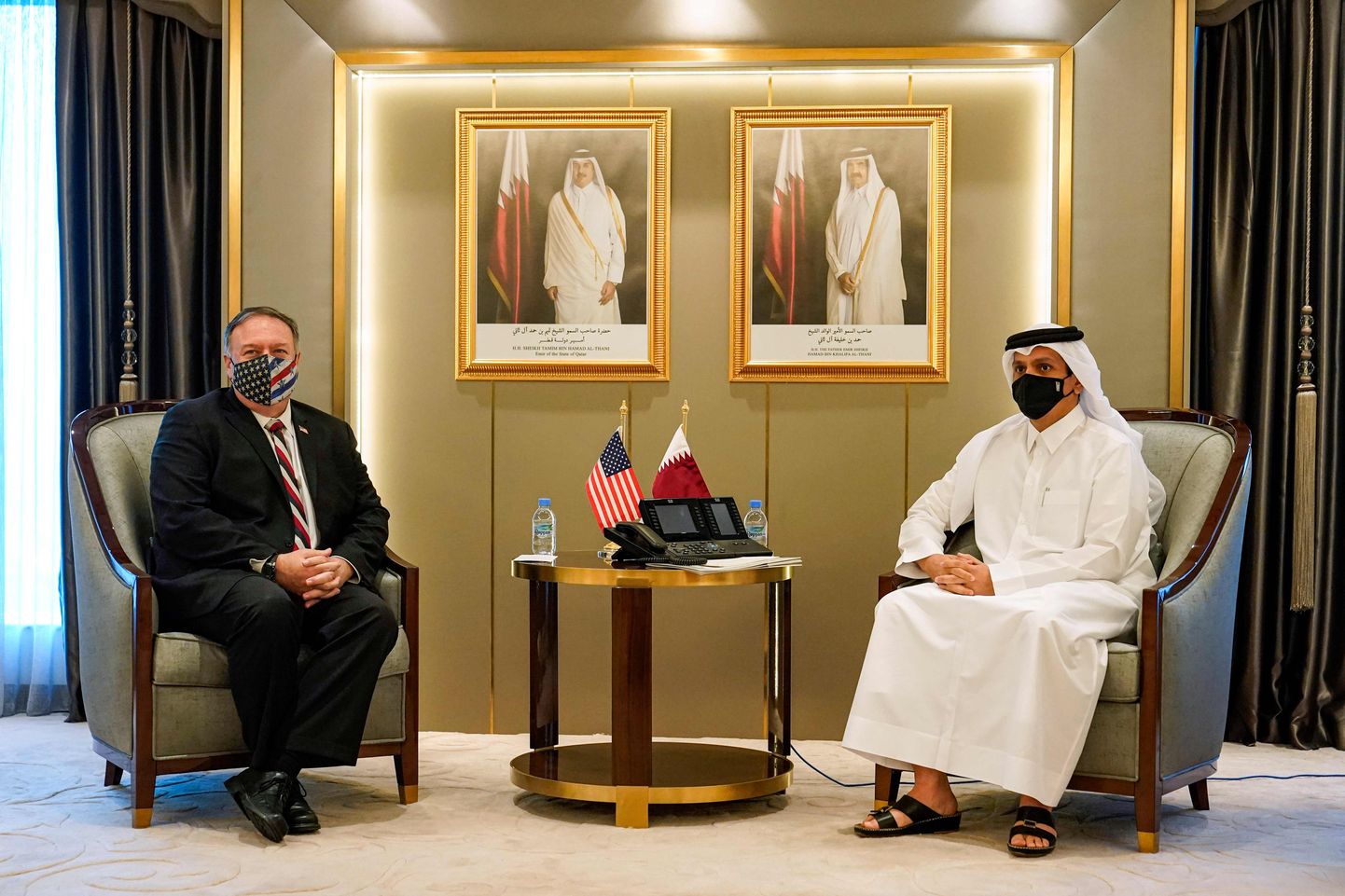 USA välisminister Mike Pompeo kohtumas Dohas oma Katari kolleegi Mohammed bin Abdulrahman Al-Thaniga.